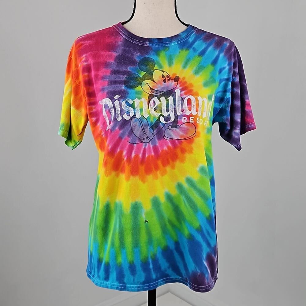 Disney Parks Disneyland Mickey Rainbow Tie Dye‎ T-Shirt FLAWED | Women's M